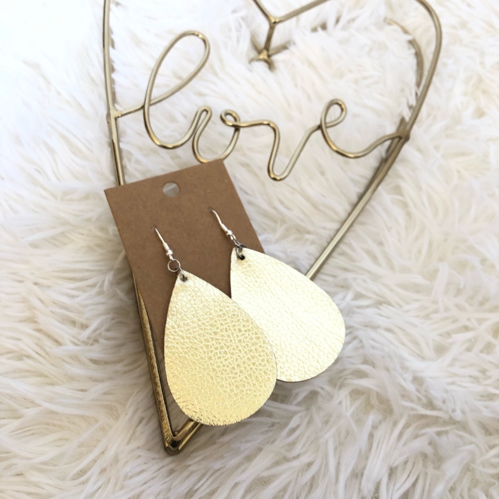 Metallic Gold Leather Teardrop Earrings NEW